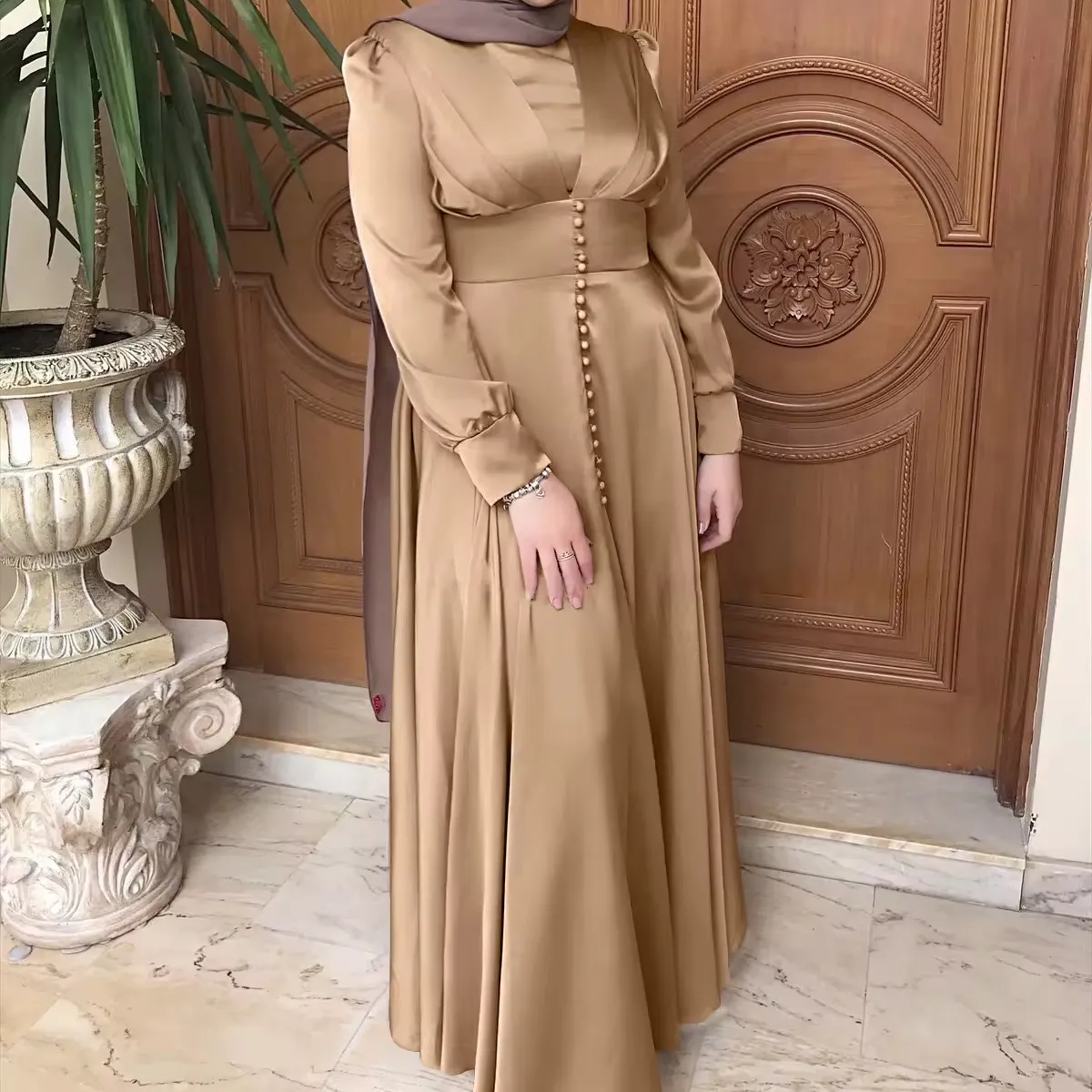2024 Dubai Satin Modest Muslim Women Clothing Long Dresses Arabic Abaya Turkey Hijab Abaya Muslim Dress Abaya Women Muslim Dress