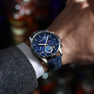 Reloj de cuarzo luminoso e impermeable para hombre, reloj de pulsera con cronógrafo y correa de cuero con esfera estrellada de lujo - Product Image 3