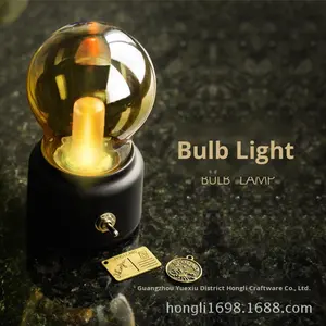 クリエイティブレトロ充電式LED USB銅ナイトライトベッドサイドベッドルームミニ寮テーブルランプ電球雰囲気ライトガラス - Product Image 3