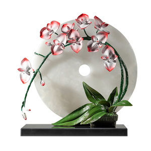 Escultura de Latón con Jade y Cobre, Diseño de Orquídea Iluminada por la Luna, Hecha a Mano, Decoración Artística para Sala de Estar, Regalo de Inauguración de Casa - Product Image 2