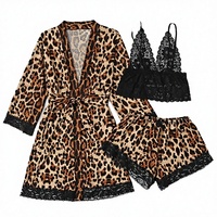 Robe de nuit mi-longue sexy en dentelle et satin tricoté à imprimé léopard pour femme, dos nu, en tissu fin à maintien léger, XL, Spandex