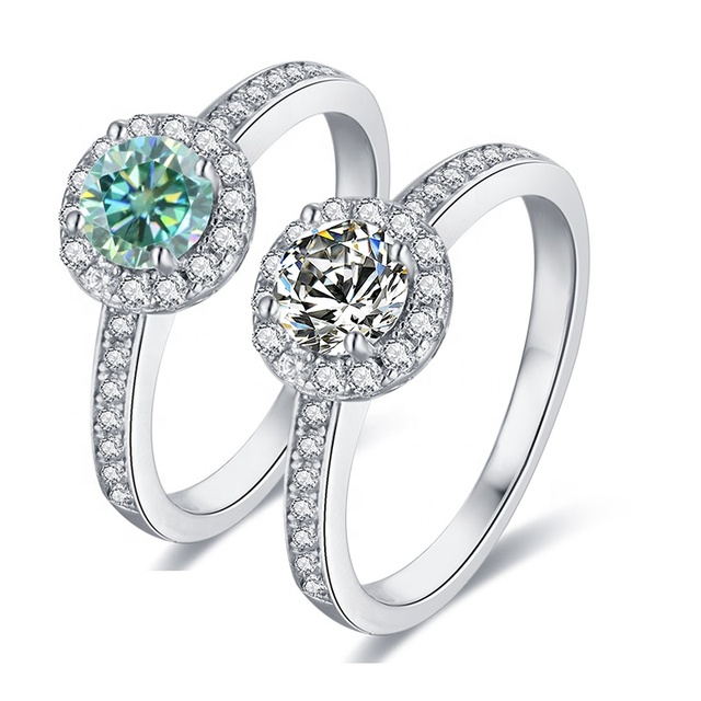 Abiding 925 Sterling Silver Halo Engagement Ring 0.5Ct 5mm Moissanite Rings for Women Fine Jewelry
