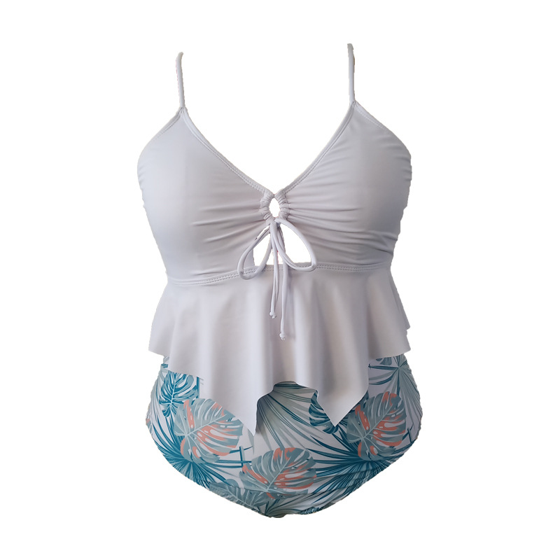 2022 new Swimsuit Plus size plus fat fat fat mm white high waist split swimsuit women