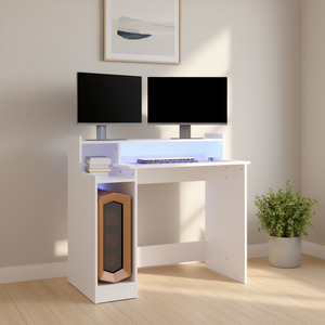 Scrivania per computer in legno ingegnerizzato bianco 38,2x17,7x35,4 pollici con luci a LED per uso domestico e in ufficio - Product Image 2