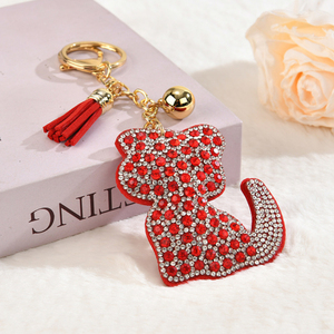 Luxury Diamond-encrusted Design Lucky cat Keychain Leather Tassel Ball Charm Decor Rhinestone Animal Keyring Girls Baga Pendants