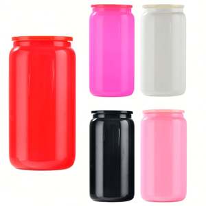 Taza de vidrio transparente para sublimación de 16 oz, estilo lata de cerveza colorida, con tapa de bambú y pajitas, desde almacén de EE. UU. - Product Image 2