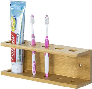 Porte-brosse à dents mural en bambou, porte-dentifrice naturel à 5 fentes et support de rangement pour la salle de bain