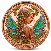 Pièce commémorative en cuivre fin 99,9 % de 1 once avec relief 3D, motif Fée Ivy, Jeune Fille Elfe, Aile de Papillon, Feuille de Chêne, Gousse de Chêne, pièce souvenir, décoration, cadeau
