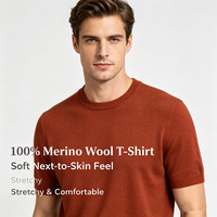 Kaos Pria 100% Wol Merino Lengan Pendek Lembut Tidak Gatal Elastis Ringan untuk Hiking, Perjalanan, dan Pemakaian Sehari-hari Kasual