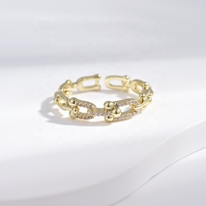 Bague ajustable en laiton plaqué or 18 carats, multi-couches, géométrique, avec pierres précieuses en cuivre, style hip-hop, personnalisable, pour femmes - Product Image 4