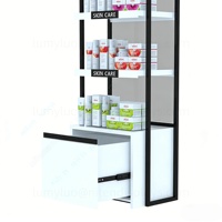 Vitrine de présentation de parfums personnalisée avec tiroirs en bois, présentoir de sol en métal de luxe pour les boutiques de soins de la peau et de cosmétiques