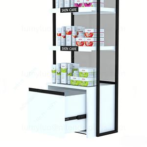 Custom <b>Perfume</b> Display <b>Cabinet</b> with Wooden Drawers Luxury Metal Floor Showcase for Skincare & Cosmetics Boutique - Product Image 6