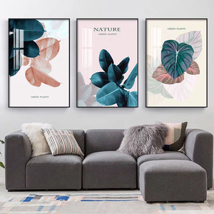 Affiches murales en série Feuilles de plantes vertes, style nordique floral, peinture sur porcelaine cristalline encadrée, pour fond de canapé, vente en gros d'usine - Product Image 1