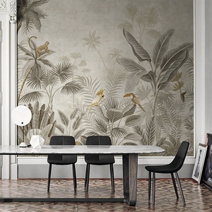 <span class=keywords><strong>Papel</strong></span> Tapiz Mural de <span class=keywords><strong>Flores</strong></span> <span class=keywords><strong>y</strong></span> Aves Pintadas a Mano Estilo Americano para Sala de Estar, Sofá, Fondo de Hotel, Plantas Tropicales - Product Image 2