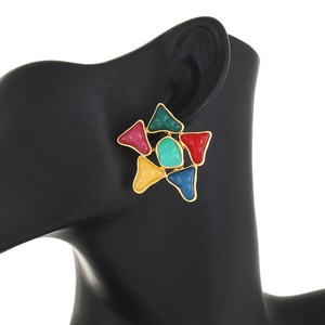 Orecchini da donna stile Vintage S925 orecchini <span class=keywords><strong>antichi</strong></span> fiori in resina acrilica floreale cinese gioiello Huggie Design colorato fiore - Product Image 5