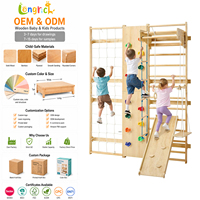 Ensemble de jeu d'escalade Montessori en bois robuste FSC OEM CPC pour intérieur, avec filet de cordes, anneaux et toboggan