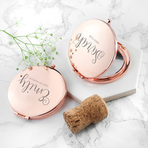 Miroir de maquillage de poche personnalisé en or rose pour demoiselle d'honneur, cadeau de mariage - Product Image 3