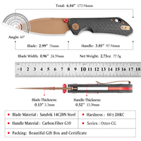 Couteau pliant de poche TRIVISA Otter-CG EDC pour hommes, lame 14C28N, manche G10 avec clip, survie, camping en plein air, chasse