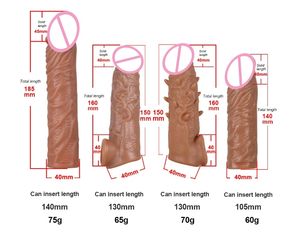 Funda Vibradora de Silicona Líquida de Doble Capa Realista para Pene, Extensor de Pene Reutilizable, Condones Reutilizables, Color Carne, 4.0*22cm, Grande - Product Image 3