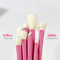8PCS Set Kuas Makeup Eyeshadow dengan Gagang Pink, Bulu Sintetis, untuk Blending, Label Pribadi, Dilengkapi Tas