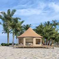 Octogone-Tente Safari Luxury Canvas Resort Glamping Maison en bois Kits de cabane en rondins avec salle de bain