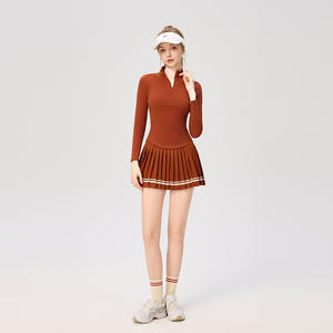 Celana Pendek Olahraga Golf Tenis Wanita Musim Gugur Musim Dingin Bahan Spandex/Nylon Bernapas Kerah Tinggi Resleting Lengan Panjang dengan Kantong - Product Image 4