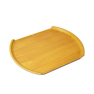 Double Swords <b>Half</b> Moon Japanese Style Tray Wood Grain Non <b>Slip</b> Plastic Yellow Serving Tray For Hotel Coffee Tea Drinks - Product Image 5
