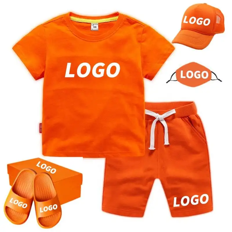 Custom Logo Kinderen Kleding Set Kids Jongens Zomer Sport Casual Korte Mouwen Sets 2 Stuk T-Shirt Jongen Kids Sweatsuit Sets