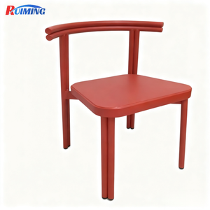 Muebles de comedor de jardín <span class=keywords><strong>Silla</strong></span> de aluminio para exteriores Respaldo de <span class=keywords><strong>media</strong></span> <span class=keywords><strong>luna</strong></span> para todo clima Sillas apilables para cafetería Restaurante Patio - Product Image 1