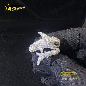 Уникальный дизайн, бижутерия в виде животного с логотипом акулы, огненного человека, хип-хоп, S925, серебро со льдом Vvs1, кольцо с муассанитом - Product Image 3