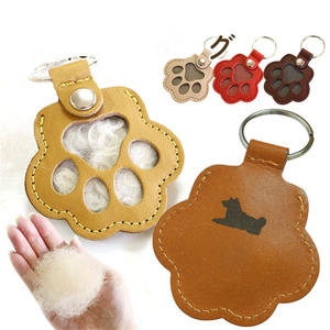 Customized Paw Shape Memorial Keychain Container Case PU Leather Pet Hair Storage Bag Pendant - Product Image 1