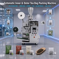 Machine automatique de fabrication de sachets de thé intérieur-extérieur avec ficelle et étiquette, 20-40 sachets/min, pour thé noir, vert, aux herbes et aux fleurs