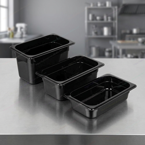 กระทะก้นแบนพลาสติกสีดำทนทานต่อการกัดกร่อนอุปกรณ์จัดเลี้ยงบุฟเฟ่ต์ - Product Image 1