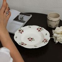 Assiette creuse en porcelaine à motif floral vintage européen, bord festonné, en céramique, pour la décoration de table à la maison ou pour les mariages, vente en gros
