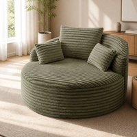 Sillón Individual Redondo para Personas Perezosas, Tela de Esponja Pura con Efecto Peluche de Conejo, Cama sin Estructura de Compresión para Sala de Estar