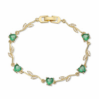 Bracelet à maillons ajustables en laiton plaqué or 18 carats avec pierres multicolores et feuilles en zircon cubique taille cœur pour femme, bijou romantique