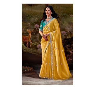 Bộ sưu tập mới thêu làm việc biên giới <span class=keywords><strong>Saree</strong></span> và áo cho đám cưới và lễ hội làm bằng vải lưới bán buôn Nhà cung cấp - Product Image 1