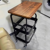 Troli serbaguna modern berbingkai baja dengan bagian atas kulit, meja samping sofa ruang tamu, rak makanan ringan bergerak