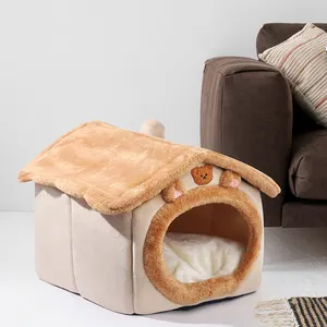 Yeni Trend yumuşak sıcak kristal kadife Pet kedi yuva köpek evi çıkarılabilir yuva peluş kapalı çadır mağara