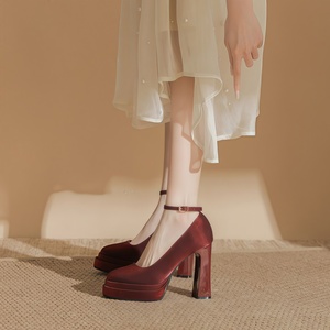 Zapatos de Tacón Alto con Punta Cuadrada y una Sola Tira, Estilo Mary Jane, Tendencia de Moda Primavera <span class=keywords><strong>Verano</strong></span> Otoño, Tacones de Satén, Cierre Deslizante, Plataforma de Goma - Product Image 2