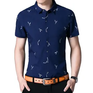 Hot sale formal style young man print short sleeve polo neck button shirt