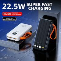 Batterie externe portable haute capacité avec entrée Type-C, logo personnalisé, vente en gros, 20000 mAh, alimentation 22,5 W, charge rapide, affichage LED, double USB