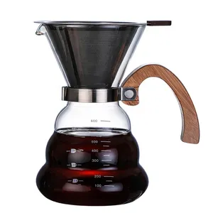 Diguo Manufacturer 600ml Pour Over Coffee Pot Arabic High Borosilicate Glass Dalla Coffee Pot Set