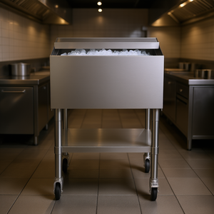 Carrito enfriador de hielo comercial de acero inoxidable de 61.6 L con ruedas y tapa deslizante para servicio en restaurantes y hoteles - Product Image 2