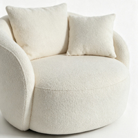 Sofá Modular Circular de Tela Bouclé Color Crema, Sillón Tapizado Curvo con Cojines, Muebles para Sala de Estar