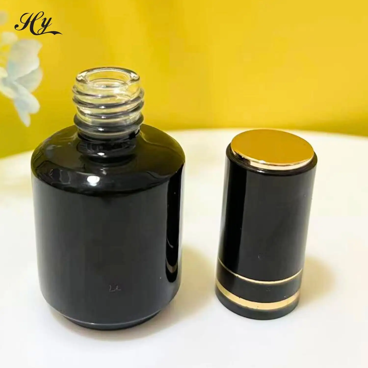 Hanya Empty Nail Polish Glass Cosmetic Bottle For Uv Gel Nail Polish With Cap Square Shape 10ml Black Matte Frosted Gel Bottle