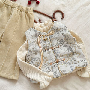 Baby Girls Chinese Style Brocade Vest And Cheongsam Pants Set Thickening Breathable With Label - Product Image 4