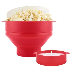 Mangkuk Popcorn silikon lipat, pembuat Popcorn kapasitas besar 2.95L bebas BPA dan Microwave aman