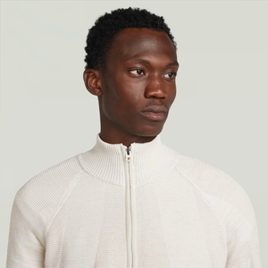 Kardigan ritsleting Motocross pria yang terinspirasi Sweater rajutan bergaris bertekstur dengan panel buatan kinerja Off-White corong campuran wol - Product Image 3