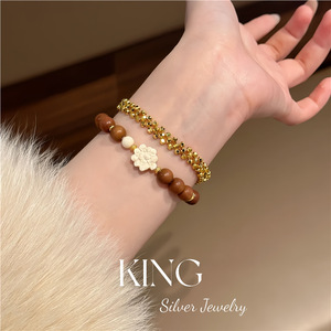 King Silver Jewelry Sandalwood <b>Bracelet</b> With Flower Charm Unisex Fashion <b>Beaded</b> <b>Bracelet</b> - Product Image 3